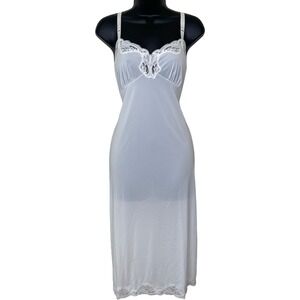 Shadowline White Nylon Floral Lace Trim Slip Dress‎ 34 Vintage Lingerie Bridal